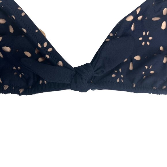 J Crew Bikini Swim Top Womens Medium Blue Cutouts Tie Neck Lined - Picture 3 of 8